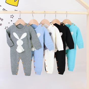 

Infant Baby Rompers Winter Warm Newborn Long Sleeve Jumpsuits Outfits Rabbit Knitted Infant Girls Overalls Kids Boy Costume