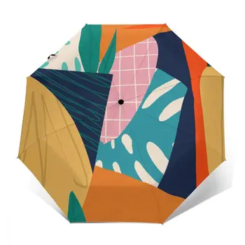 

Wind Resistant Fully-Automatic Umbrella Modern Exotic Jungle Fruits And Plants Rain 3 Folding Parasol Travel Car Umbrella