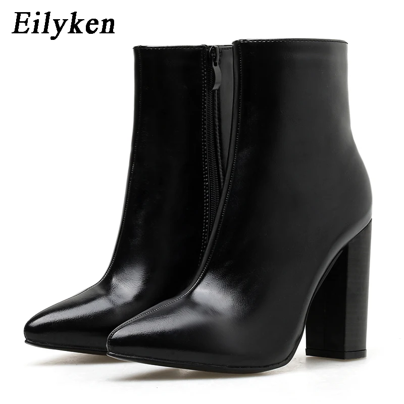 Eilyken/женские ботильоны из искусственной кожи обувь для вечеринок и ночных клубов на толстом каблуке с острым носком классические женские ботинки офисные туфли-лодочки размер 41, 42