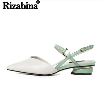 

RIZABINA Women Sandals Shoes Real Genuine Leather Pointed Toe Fashion Slingbacks Shoes Women Comfort Buckle Footwear Size 34-39