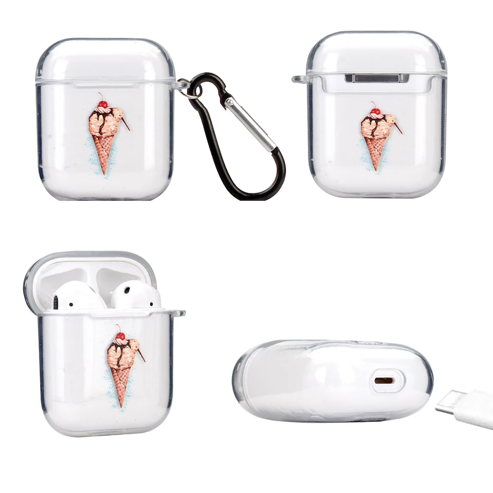 Мультяшный чехол для наушников для Airpods, чехол, милый силиконовый защитный чехол для наушников с Bluetooth, прозрачный мягкий чехол с крючком