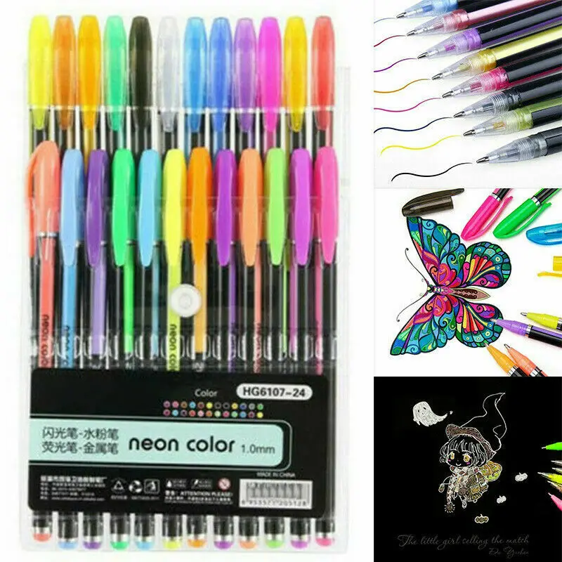 12//24//36//48 Piece Gel Pen Set Metallic Pastel Glitter Neon Painting Pens