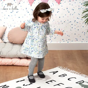 

DBM13536 dave bella spring baby girl's princess floral bow zipper dress children fashion party dress kids infant lolita clothes