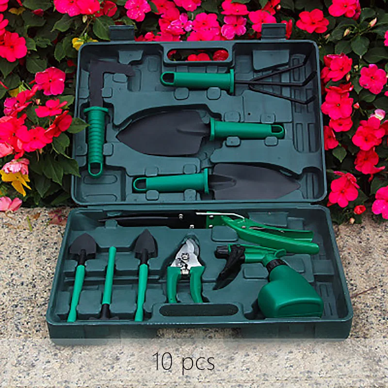 Green 10 Piece Set 5 шт. Набор садовых инструментов прочный Набор садовых ручных инструментов ножницы для травы Лопата кусачки с пластиковый чехол - Цвет: Green 10 Piece Set