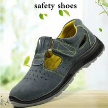Big Size Mens Casual Breathable Safety Shoes Summer Cow Suede Leather Work Shoe Steel Toe Cap Sandals Security Boots Seguridad