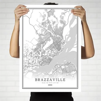 

Congo Creative city map Brazzaville Abstract Canvas Paintings Black and white Wall Art Print Poster Picture Home Decoration
