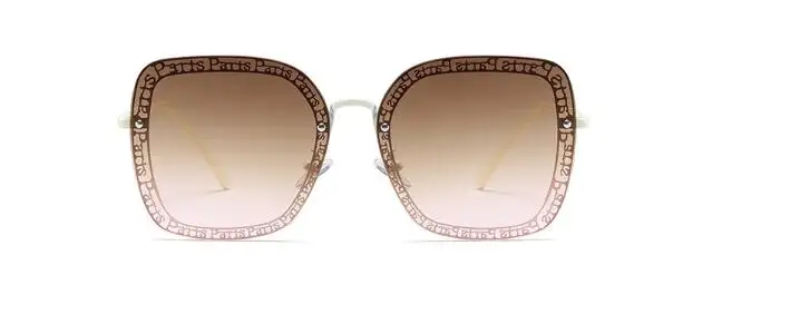 brown pink Модные квадратные солнцезащитные очки для женщин, уникальная рамка с надписью, металлические солнцезащитные очки, роскошные большие тени, градиентные мужские солнцезащитные очки UV400 - Цвет линз: brown pink