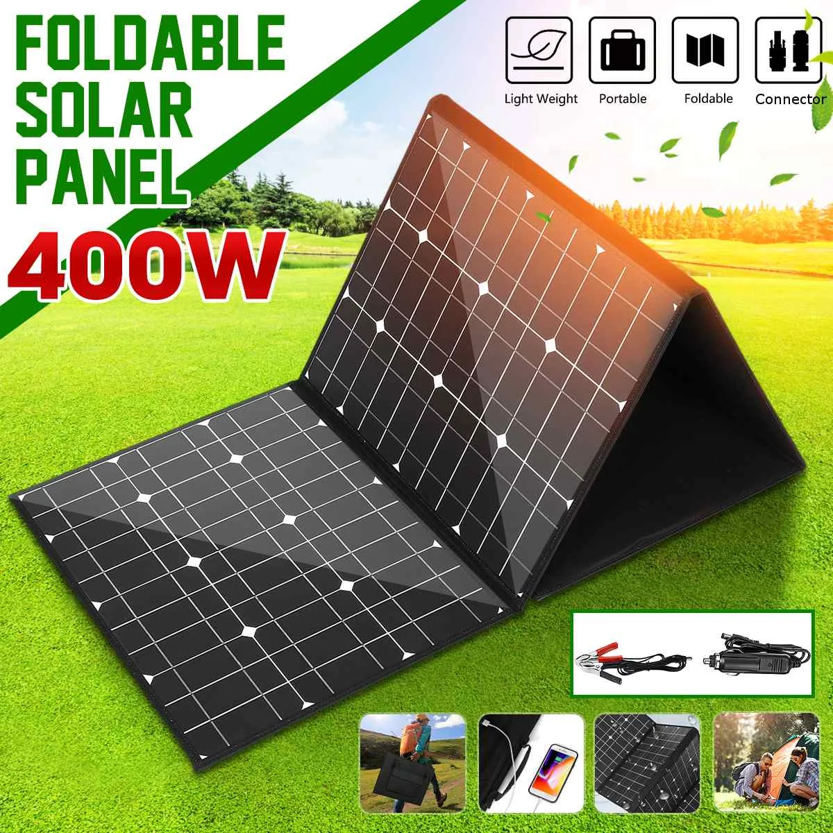 Controlador para o Trabalho ao ar Pacote com Cabos de 1.5m + Interface Monocrystallinel Painel Solar Dobrável Usb Conjunto Livre 18v 400w