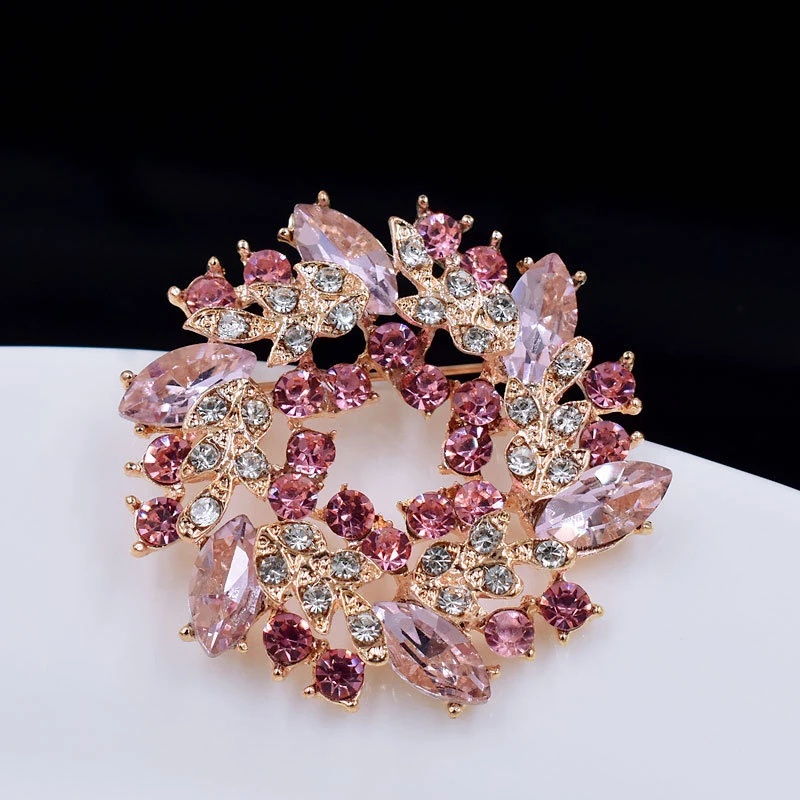 Crystals Flower Silk Scarf Brooches Women Pins Clip Buckle Rhinestone Broche Gifts Xuanhemen 
