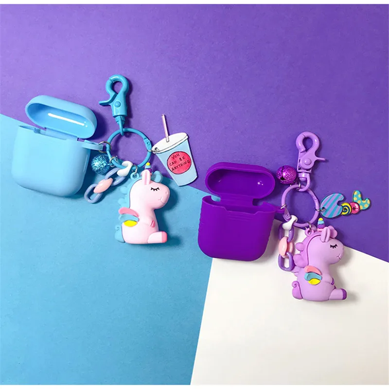 

Unicorn Keychain Case Airpods 2 Headphone Earphone Case for Apple Airpods Wireless Bluetooth Silicone Cover Accessories Keyring