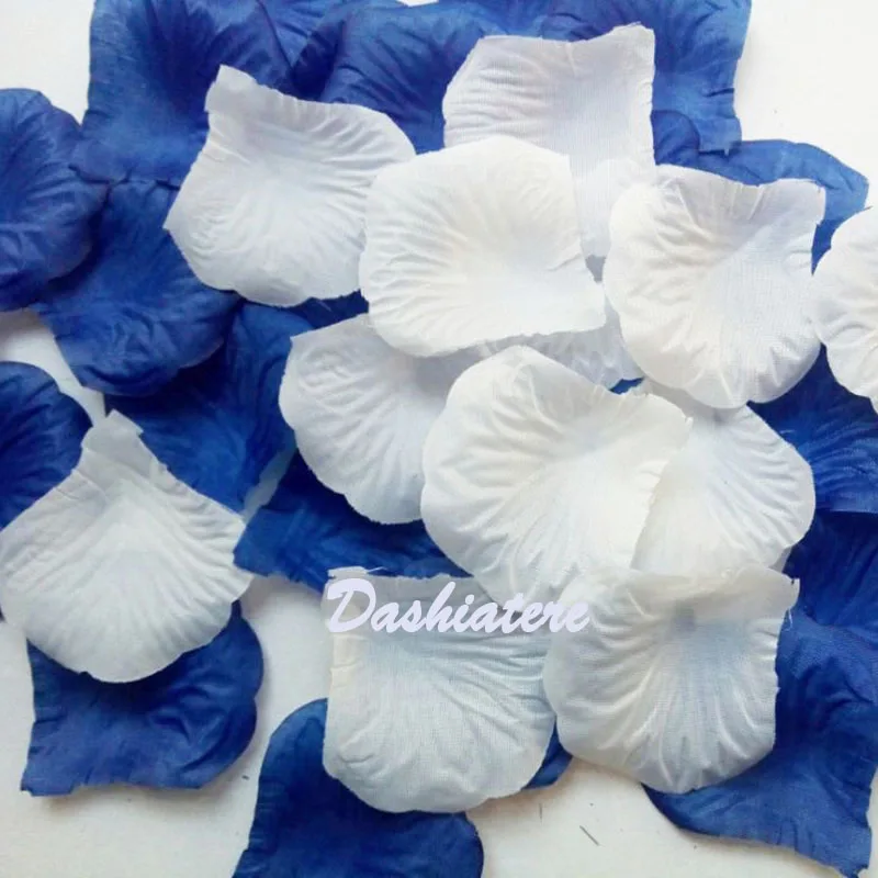 Dashiatere 1000pcs10packsRoyal Blue Mixed White Fake Rose Petals Wedding Decoration Aisle Floor Confetti Festival Party Supplies