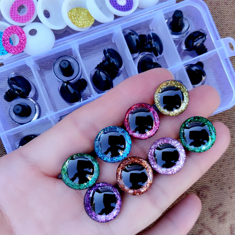 30pcsBoxClear3dGlitterSafetyEyesForToysPuppetCrochetPlastic