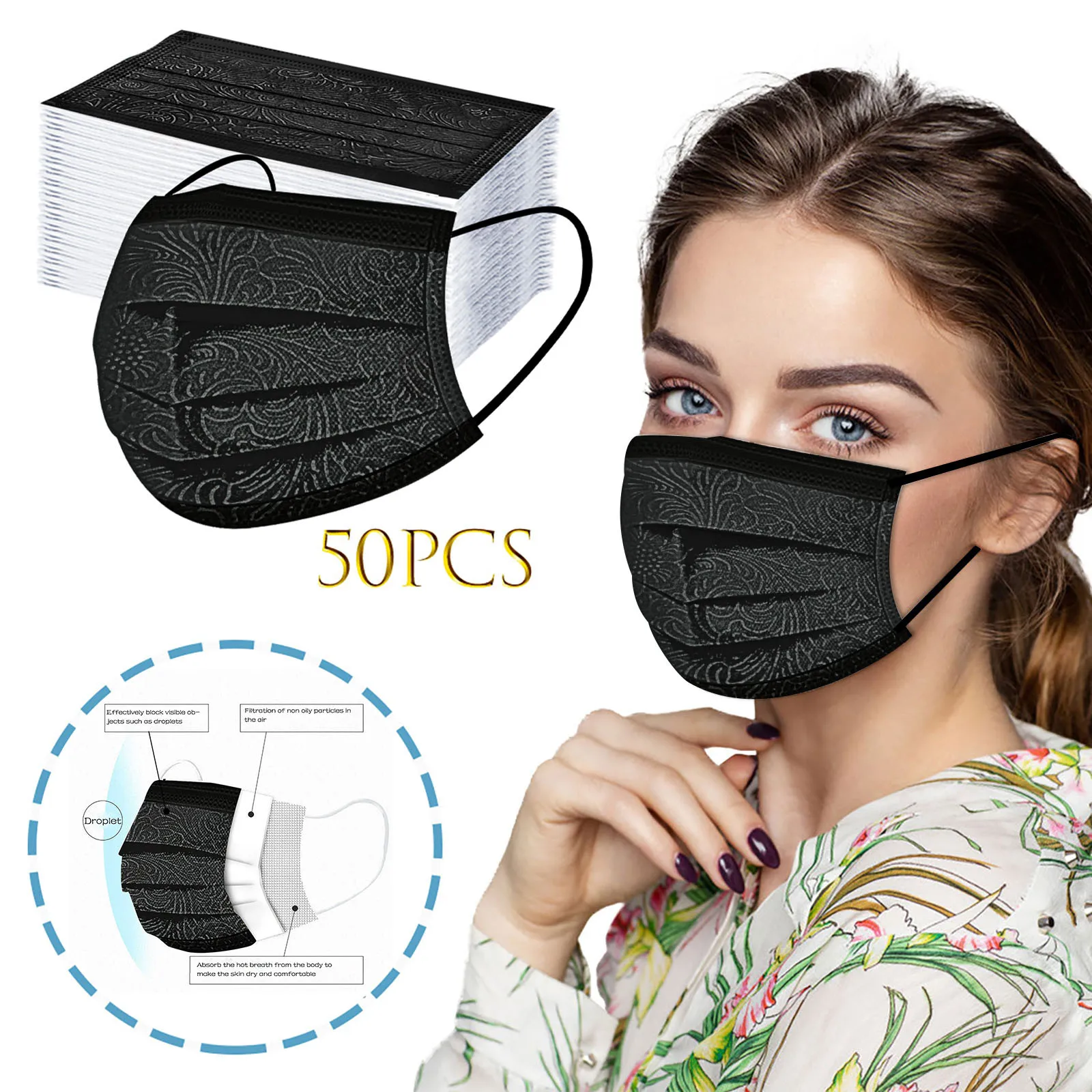 Headband masques 50PC mascarillas Adult's маска Spunlace Non-reusable Breathable Printed Mask maseczki ochronne máscara бандана# afbeelding