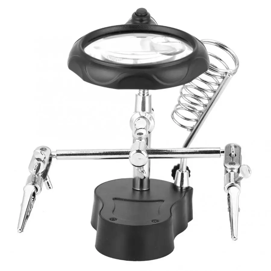 Helping Hand Repair Stand Magnifying Glass Auxiliary Clip Clamp with LED Light Workbench