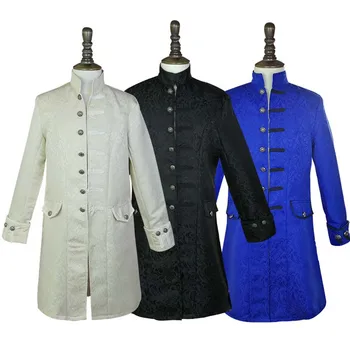 

Adult Men Coat Steampunk Jackets Medieval Costume Male Long Sleeve Gothic Halloween Party Jacket Vintage Stand Collar Clothes