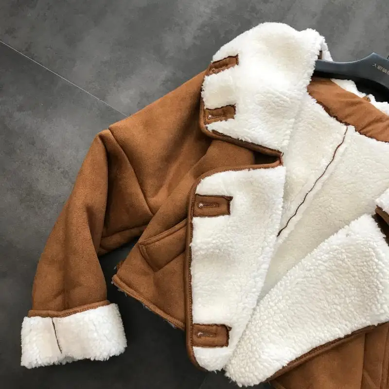 Новинка, зимнее замшевое меховое утепленное короткое пальто с капюшоном и длинным рукавом, женская одежда