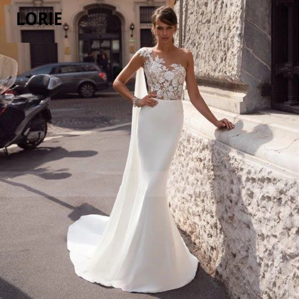 

ANGELSBRIDEP шифоновое свадебное платье-Русалка с одним плечом 2021 Vestido De Noiva модное официальное платье невесты со шлейфом и аппликацией