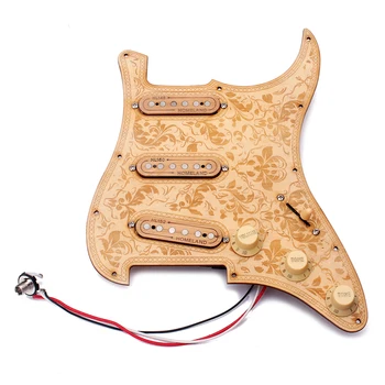 

Loaded Prewired Wooden Guitar Pickguard Maple Wood Plate SSS Pickups with Decorative Flower Pattern for ST Electric Guitars