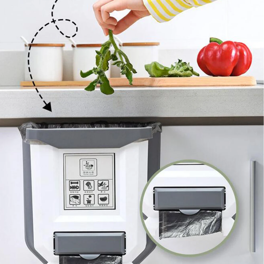 

Hanging Waste Bins Folding Trash Can Bin With Garbage Bag Storage Box Wall Mounted Trashcan For Bathroom Toilet Waste Storage