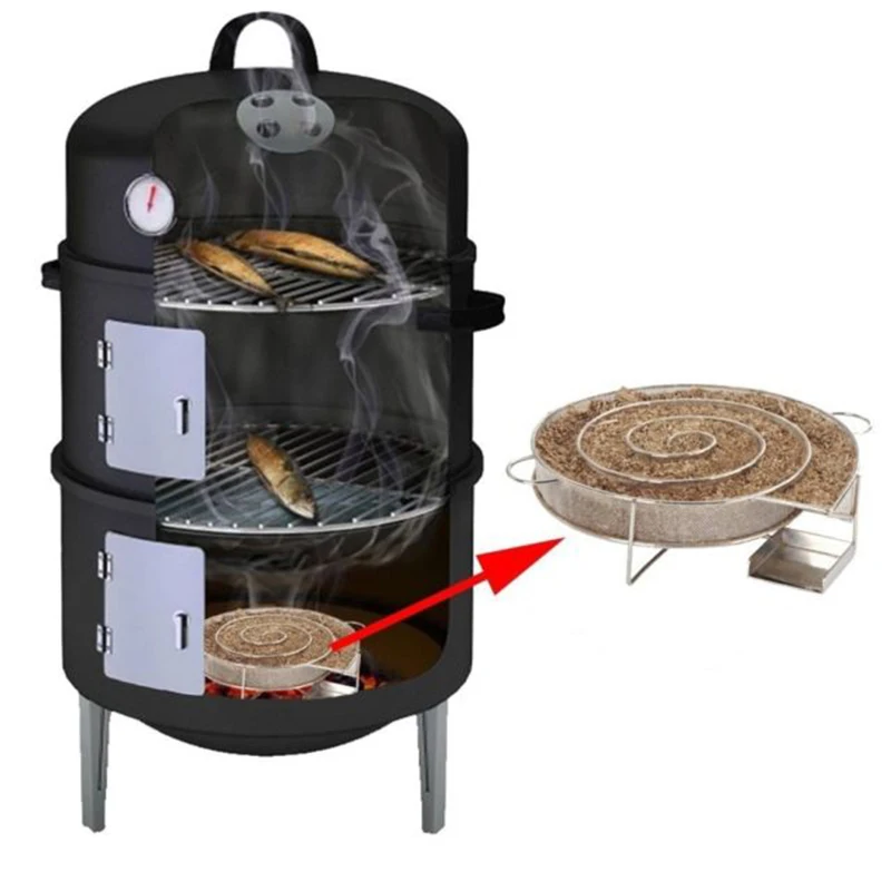 BBQ Grill Accessories Steel Cold Smoke Generator Round Grill Smoker Box 8.07inch Apple Small Wood Chips Smoker Bacon Meat Fish