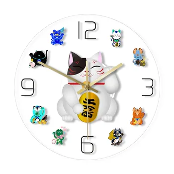 

Maneki Neko Fortune Kitty Cartoon Wall Clock Japanese Beckoning Cats Non Ticking Wall Watch Cute Lucky Cat Timepiece Home Decor