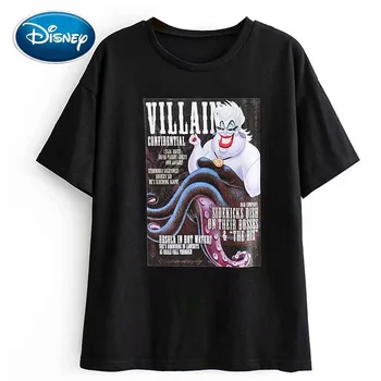 

Disney Fashion The Little Mermaid Ursula Villains Cartoon Letter Print Women T-Shirt O-Neck Pullover Short Sleeve Cotton Tee Top