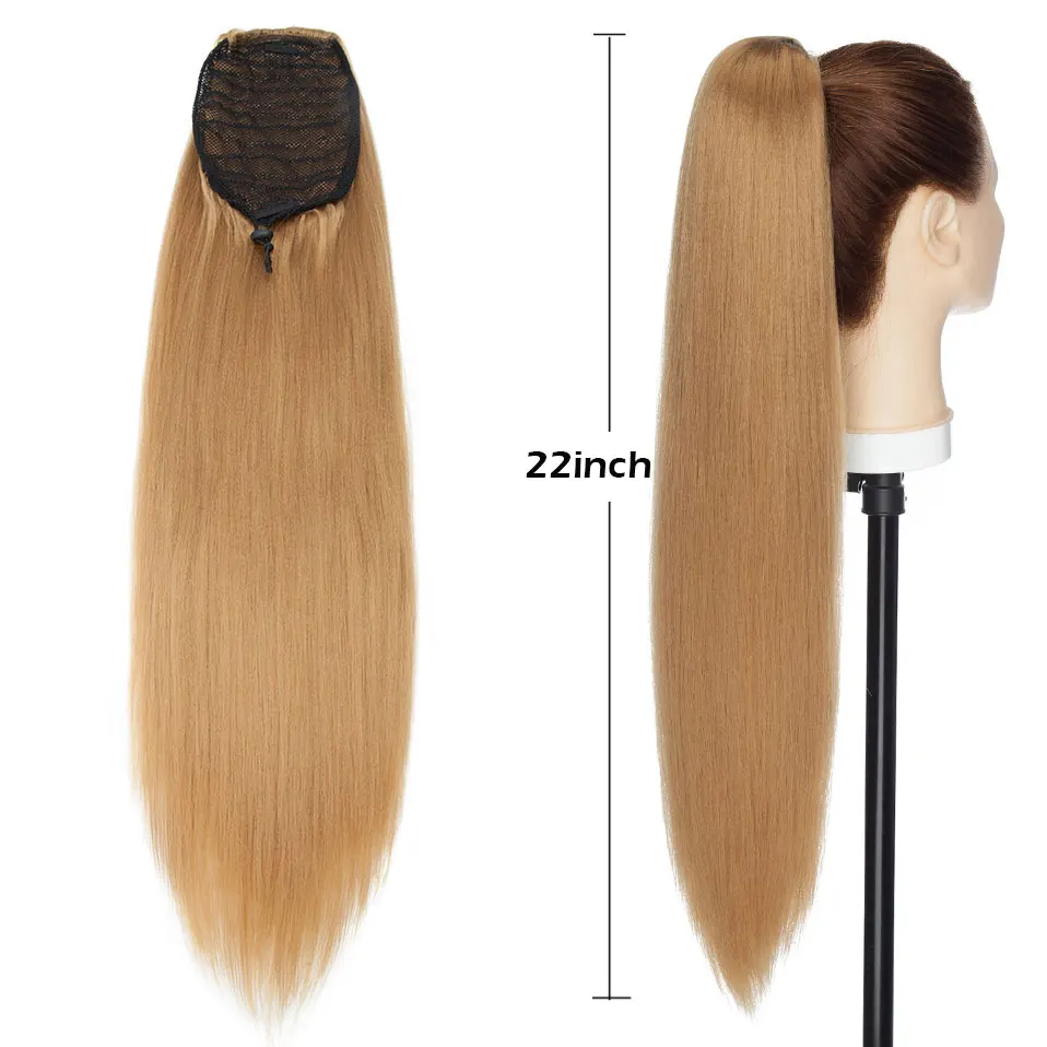 S-noilite Synthetic 22inch Afro Yaki Straight Ponytail Clip In Ponytail Hair Extension Drawstring Hair For Women