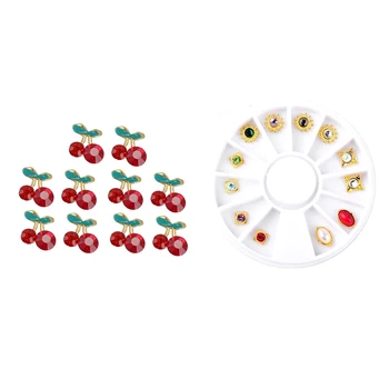 

10Pcs Shiny 3D Cherry Shape Nail Art Rhinestone Studs Glitters Manicure Crystal & 1 Set 5mm Nail Art Sticker Tip Decal 3D Acryli