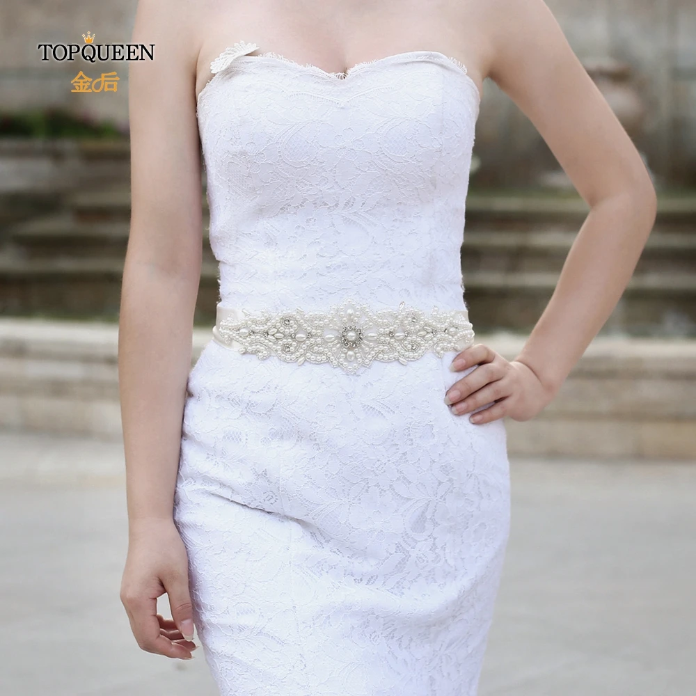 

TOPQUEEN S26A Wedding Belts for Bride with Pearls Formal Sash Belt Women Dress Sashes for Women Beaded Wedding Dress Belt