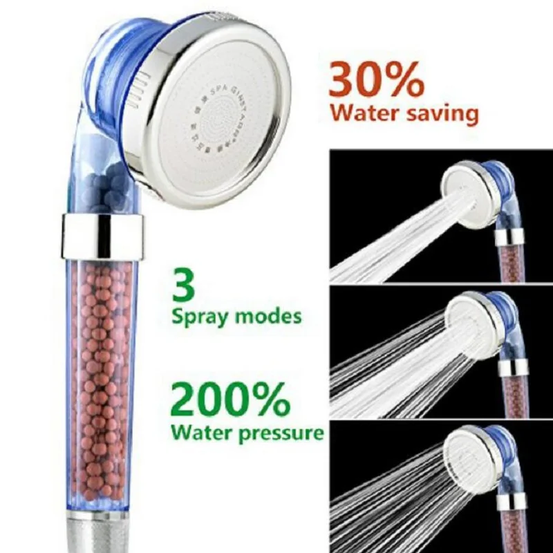 

3 Function Adjustable Jetting Shower Head Bathroom High Pressure Saving water Anion Filter SPA Nozzle Shower Heads