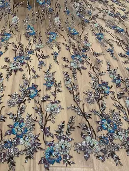

Gorgeous handmade French Nigerian net lace with beads sequins African embroidery tulle mesh lace fabric for party dress 5 yards