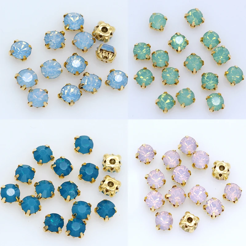 100pc 3mm Sew on Opal crystal Rhinestone Flatback Diamante Diy Decorative golden Cup Claw 4-holes Sewing Beads craft clothes | Дом и сад