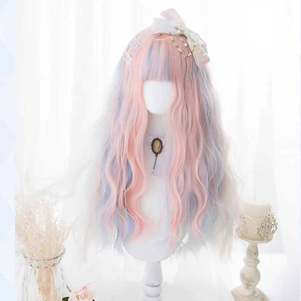Ombre Party Lolita Fluffy Curly 75CM Long Hair Cosplay Wig Halloween Neat Bang 