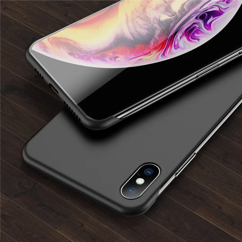Бескаркасный чехол USLION ярких цветов для iPhone X, XR, XS, Max, 11 Pro, матовый чехол для телефона, для iPhone 11, Pro, Max, 7, 8, 6, 6S Plus, Ультратонкий Жесткий чехол из поликарбоната - Цвет: Black