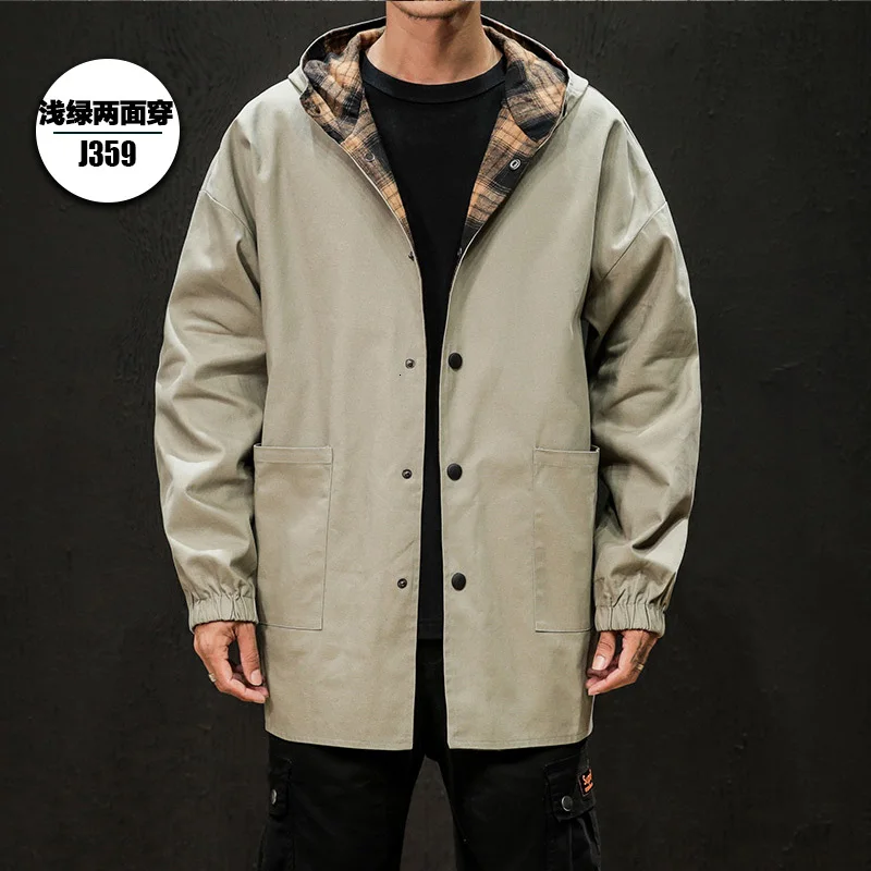 Autumn New Double-faced Jacket Men's Fashion Retro Casual Plaid Jacket Man Streetwear Wild Loose Hip Hop Bomber Jacket M-5XL - Color: Green