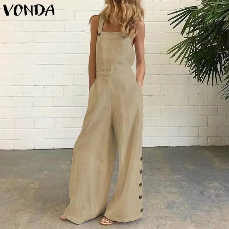 

Льняные комбинезоны 2023 VONDA Женские однотонные фотокостюмы женские офисные Комбинезоны женские Комбинезоны S-