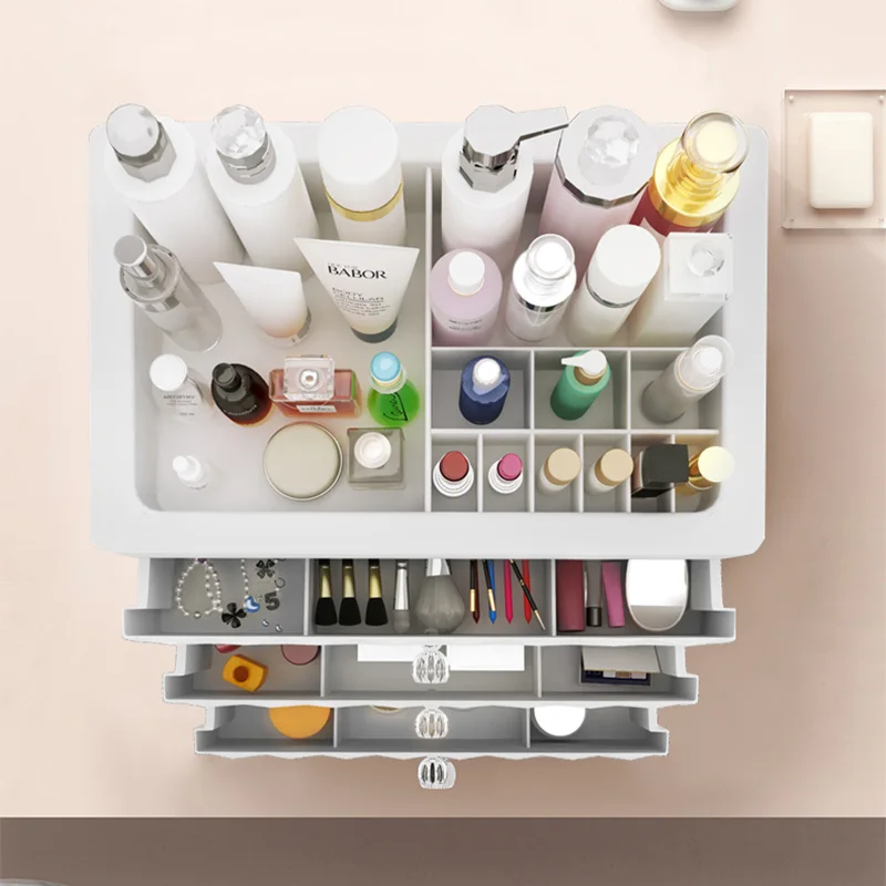 Cosmetics Storage Box Three Layer Drawer Makeup Jewelry Organizer Desktop Lipstick Nail Oil Container Beauty Cosmetic Case