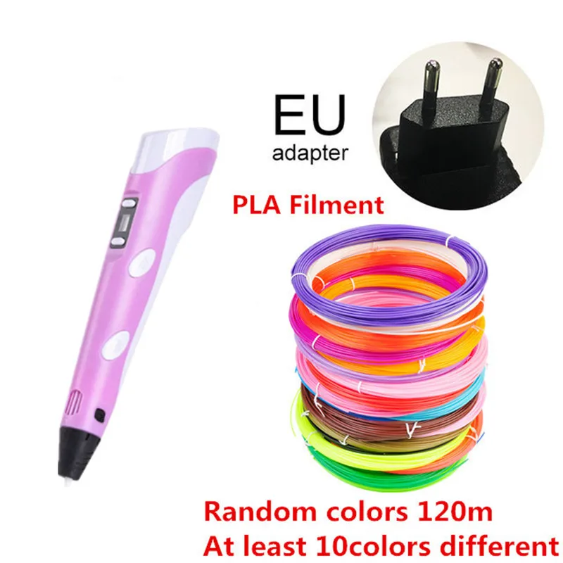 3D Ручка, 3D принтер для рисования, ручка для детей, USB зарядка, 1,75 мм, PLA нити для заправки, 20 цветов, ЖК-дисплей, 3D Ручка для рисования - Цвет: EU PINK 120M