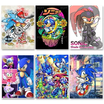 

Cross Stitch Game Character Picture 5d Diy Diamond Painting Sonic Wall Art Handmade Home Decal Full Round Drill Embroidery Gifts