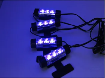 

New 4x 3LED Car Charge 12V Glow Interior Decorative 4in1 Atmosphere Blue Light Lamp LED Interior Decorative Light Lamps #PY10
