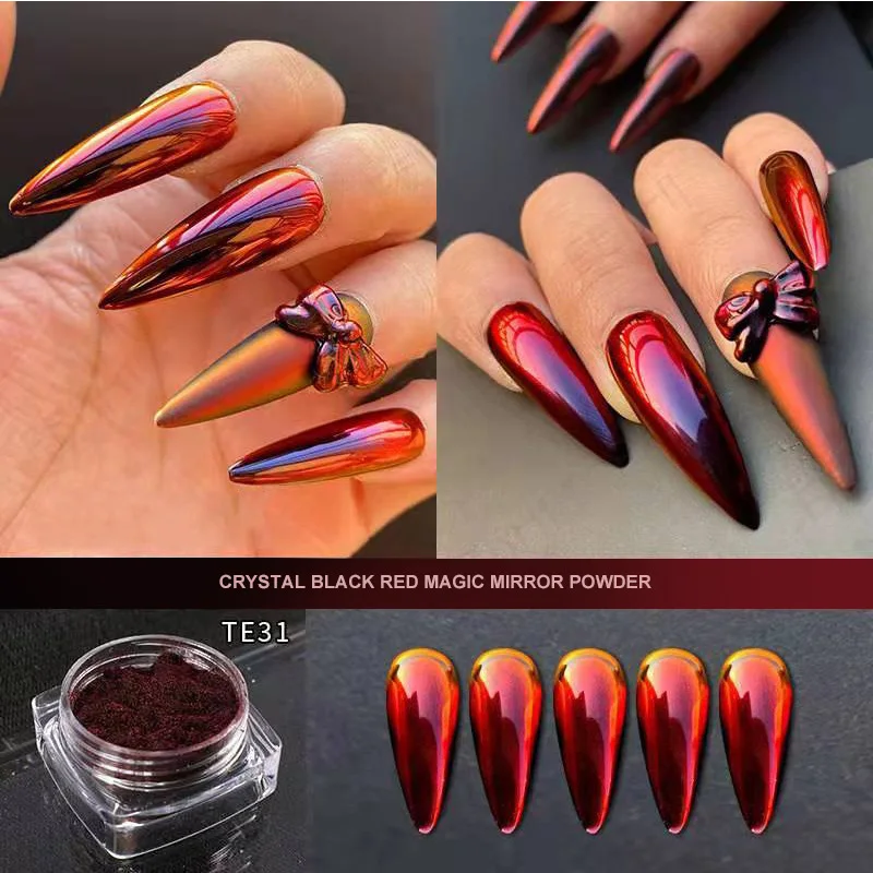 0.2G Black Red Crystal Pigment Chrome Mirror Powder Nails Glitter Magic Effect Per Gel Nail Polish Manicure Decoration