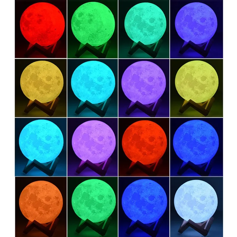 Creative Valentine's Day Birthday Gifts New 3D Print Moon Lamp 16 Colors Change LED Moon Night Light Home Decor Creative Gift