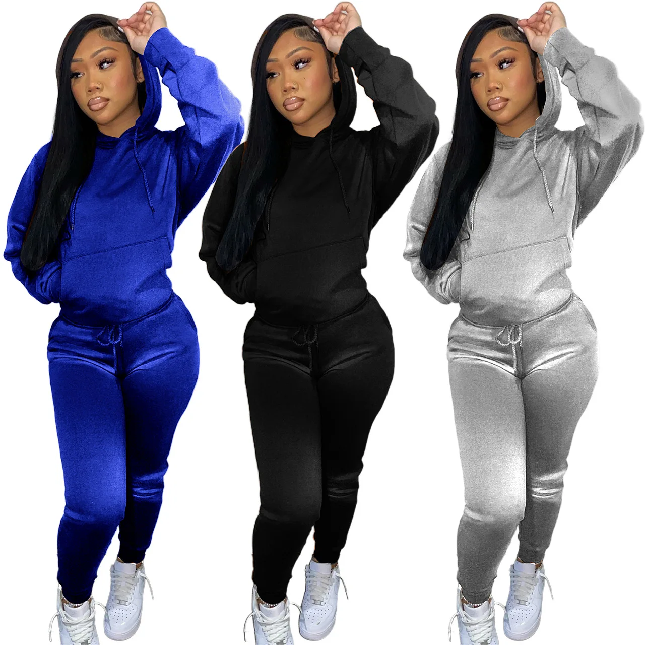 

Casaul Women Tracksuit Two Piece Set Hooded Drawstring Shirt And Long Pants Sportsuit Matching Suit Clothes For Women Outfit
