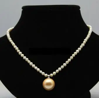 

Real 4-5mm natural round freshwater cultured white pearl necklace pendant 17"