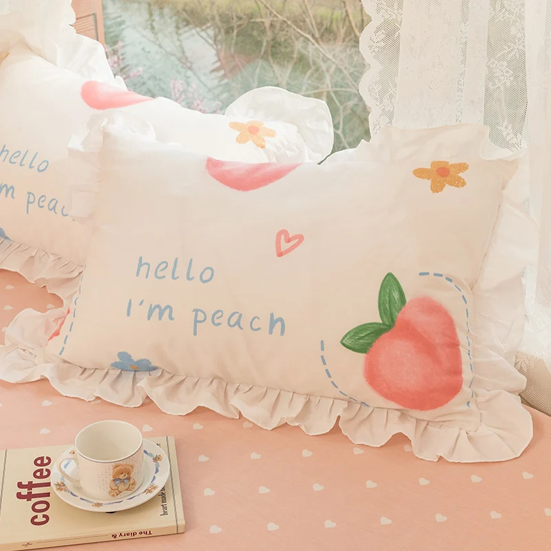 2pcs 48x74cm Lovely Peach Cute Cat Pattern Pillow Cover All Cotton