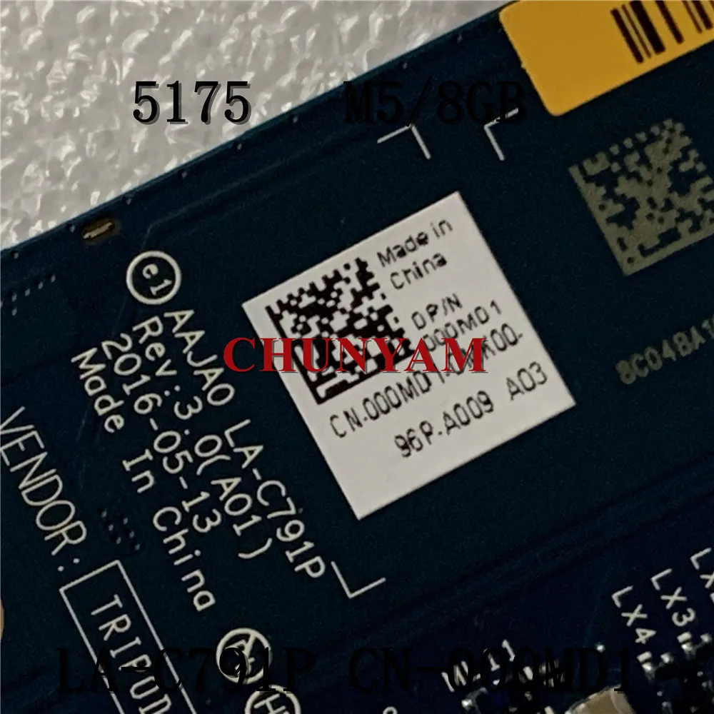 M5 / 8GB For dell Latitude 11" 5175 5179 Tablet Laptop Notebook Motherboard AAJA0 LA-C791P CN-000MD1 00MD1 Mainboard