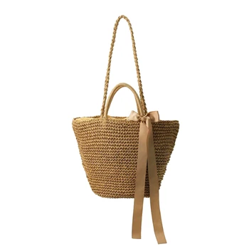 

The New Straw Bag Hand-Woven Hollow Handbag Rattan Bag Large Capacity Belt Handbag Leisure Travel Beach Bag