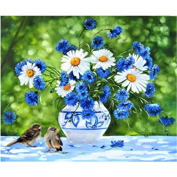 

Diamond Picture Embroidery Home Decor Painting Full Round Drill Blue Cornflower Daisy Cross Stitch Gift Handmade Wall Sticker