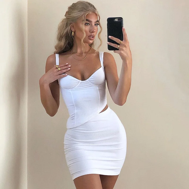 

Ladies Two Piece Set Outfits Summer Casual Y2K Irregular Camisole High Waist Bag Hip Bodycon Skirt Casual Suit For Women