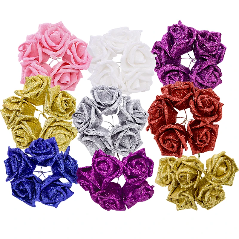 10/20 stücke Glitter Schaum Rose Künstliche Blume Brautstrauß Für Hochzeit Party Decor DIY Kranz Sammelalbum Liefert Gefälschte Blumen – Detail 5